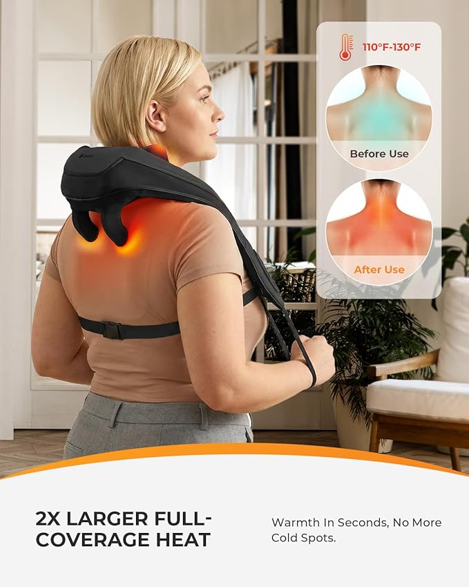 CooCoCo Cordless Neck Massager with Heat[Remote] FSA Eligible Shiatsu Back Massager for Pain Relief Deep Tissue Upgraded Heating HSA Store Approved Neck and Shoulder Massager for Men Women Dad Mom