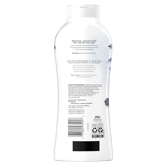 Olay Body Wash for Women Fresh Radiance Refreshing &amp Renewing Made with Plant Based Cleansers B3 Botanical Complex For All Skin Types Birch Water &amp Lavender Scent 22 fl oz (Pack of 4)