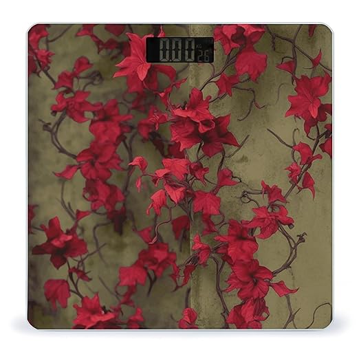 Red Flower Vine Digital Bathroom Scale for Body Weight Weighing Scale with Backlit LCD Display High Precision Measurements &amp Measures Weight Up to 180kg