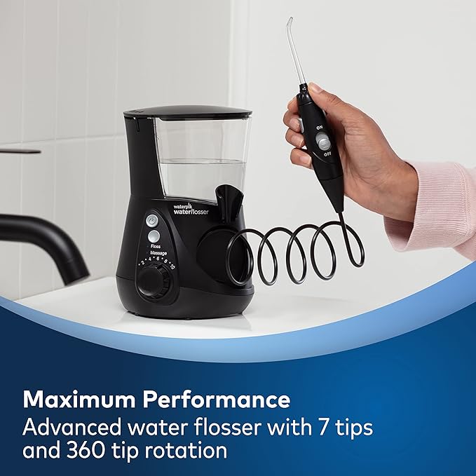 Waterpik Aquarius Water Flossers WP-662 Black and WP-660 White with 10 Pressure Settings 7 Tips ADA Accepted
