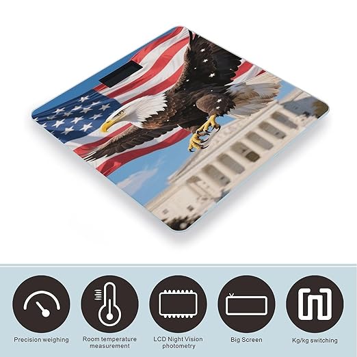 American Eagle Patriotic USA Weight Scale Large Digital Bathroom Scales with Bright LED Display Non Slip Digital Scale and Step On Fashion Weighing Machine for Body