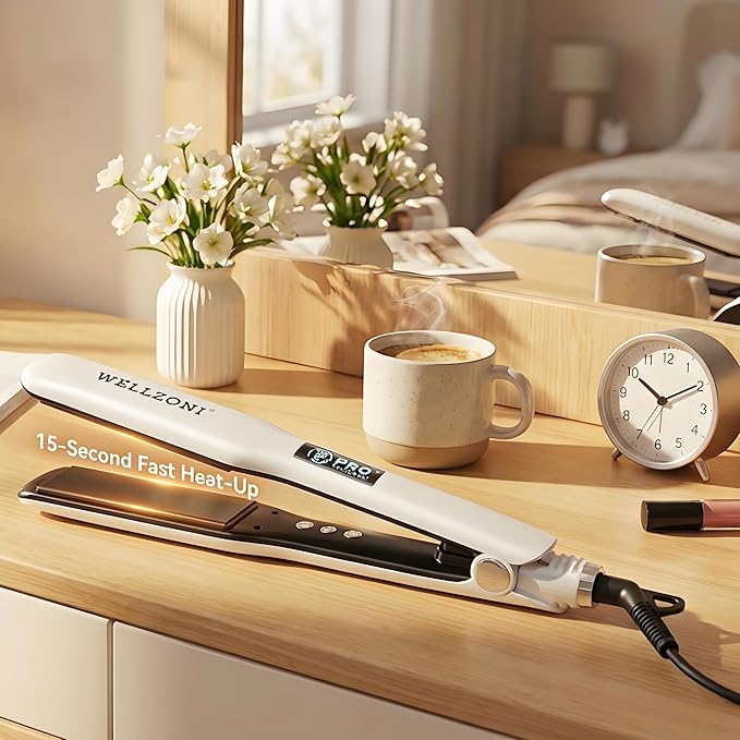 2 in 1 Hair Straightener - 15s Fast Heating Flat Iron 1.4 Wide Plate 37 Temp Settings 122-450°F Dual Voltage Curler for All Hair Types with Auto Shut-Off