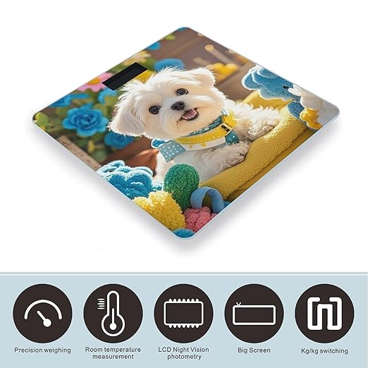 Cute Maltese Puppy Weight Scale Highly Accurate Digital Weighing Scale with Large LCD Display Smart Bathroom Scales for Home Bedrooms and Gift Giving