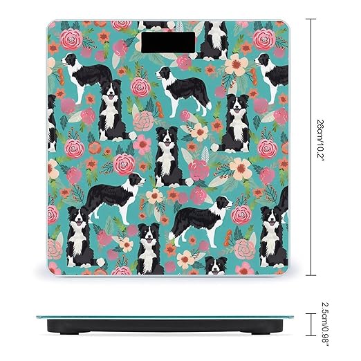 Border Collie Florals Scale for Body Weight Digital Bathroom Scale Precision Smart Weighing Scales with Clear LED Display Accurate High Precision Scales Weighing Machine