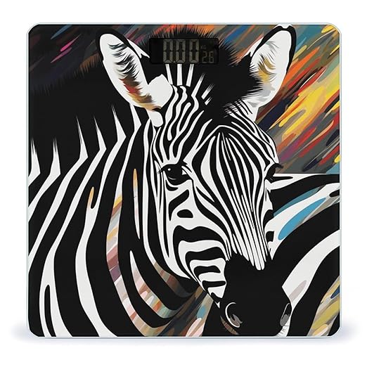 Abstract Animal Zebra Scale for Body Weight Safe Rounded Corners Tempered Glass Digital Bathroom Scale LED Display 400lb Capacity Weight Scales with High Precision Sensors