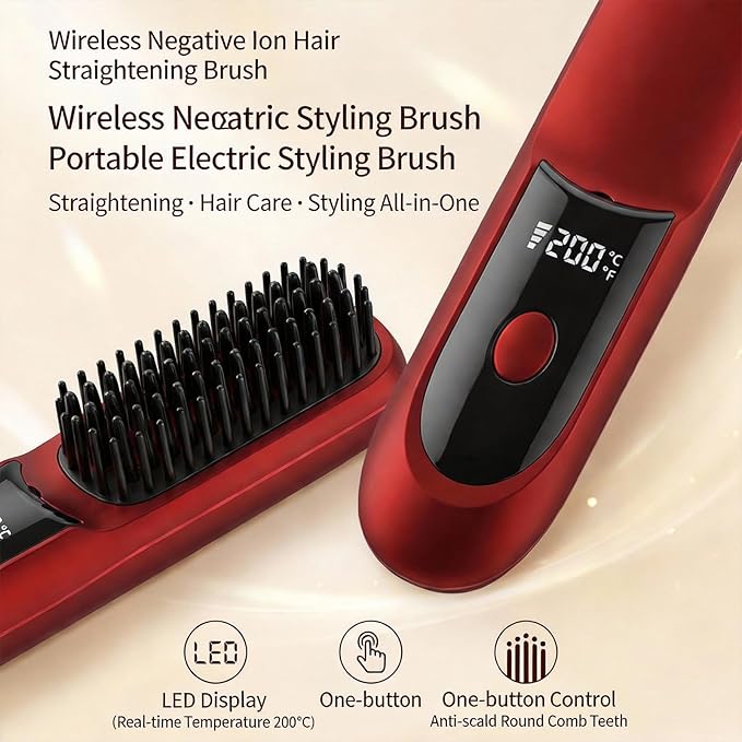 Go Brush Pro 2026 Upgraded Second-Generation 6400mAh Portable Cordless Straightening Comb with LCD Display Fast Heating Cordless 3-Level Temperature Settings USB Rechargeable Fast Heating