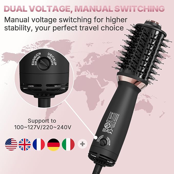 Mini Dual Voltage Hair Dryer Brush 2-in-1 Hot Air Brush for Travel One Step Blow Dryer &amp Styler for Drying Smoothing and Volumizing Hair