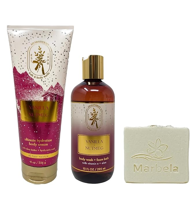 Bath &amp Body Works Aromatherapy Vanilla Nutmeg - Ultimate Hydration Body Cream Body Wash + Foam Bath with a Natural Oats Soap
