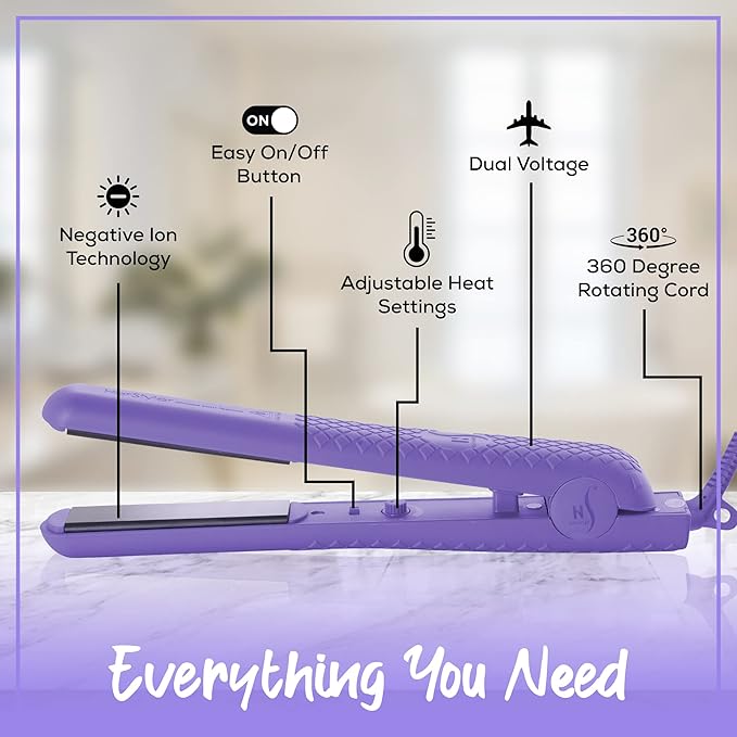 Herstyler Colorful Seasons Ceramic Flat Iron Dual Voltage 1.25 Inch Purple and Herstyler Biotin Hair Growth Serum Set