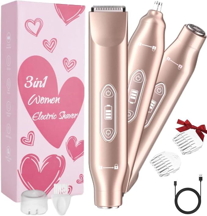 Electric Groin Hair TrimmerNose Hair Trimmer Dual Heads Waterproof Ball Pubic Shaver for Male and FemaleReplaceable Ceramic Blade Heads Wet/Dry Body RazorHusband Gift (Gold)