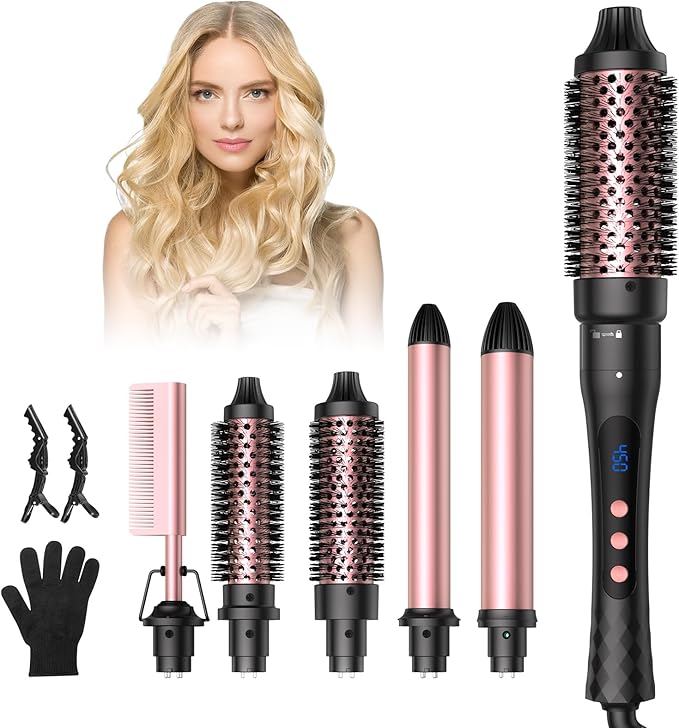6 in 1 Curling IronCurling Wand Set and Thermal Brush Hair Tool