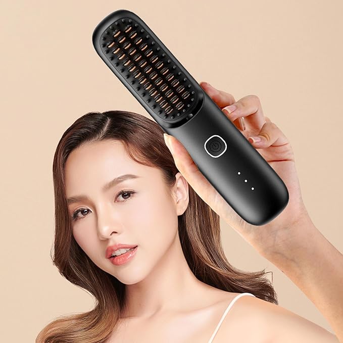 Cordless Hair Straightener Brush Smart Temperature Control 2 Billion Negative Ions Dual MCH Ceramic Plates Compact Design for Styling Anytime Anywhere with 3 Gears ABS