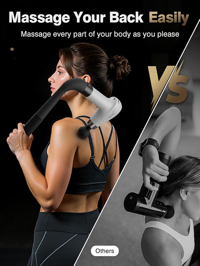 cotsoco Massage Gun with Upgraded Extension Handle Percussion Deep Tissue Back Massager with 4 Massage Heads &amp 6 Speed Levels Muscles/Neck/Shoulders/Waist/Legs Massager for Pain Relief Gifts