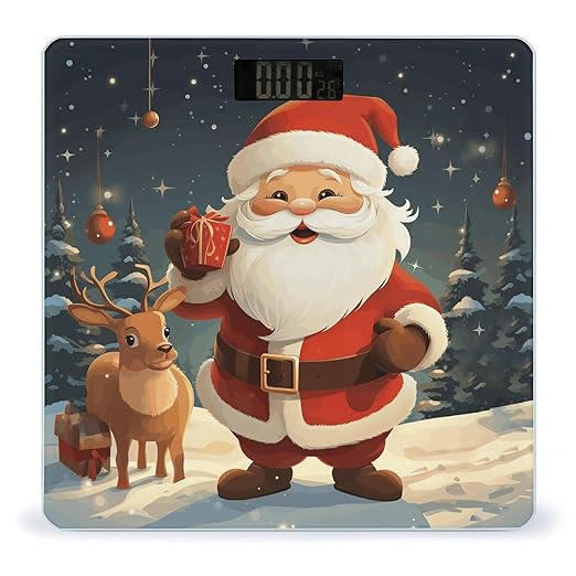 Christmas Santa Claus Scale for Body Weight Safe Rounded Corners Tempered Glass Digital Bathroom Scale LED Display 400lb Capacity Weight Scales with High Precision Sensors