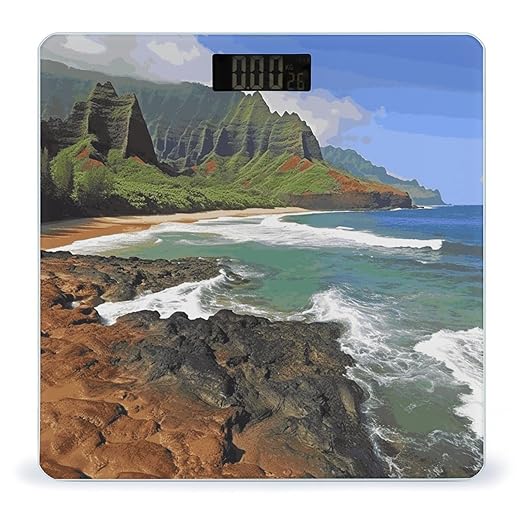 Kauai Hawaii Seashore Bathroom Scale Ultra-Bright Liquid Crystal Screen Weight Scale Accurate Bathroom Body Scales for Body Weight Bathroom Pet Home Bedroom Gift-Giving