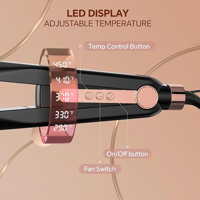 Nicebay Hair Straightener Flat Iron Hair Straightener and Curler-5 Temp Fast Heating Wide Voltage