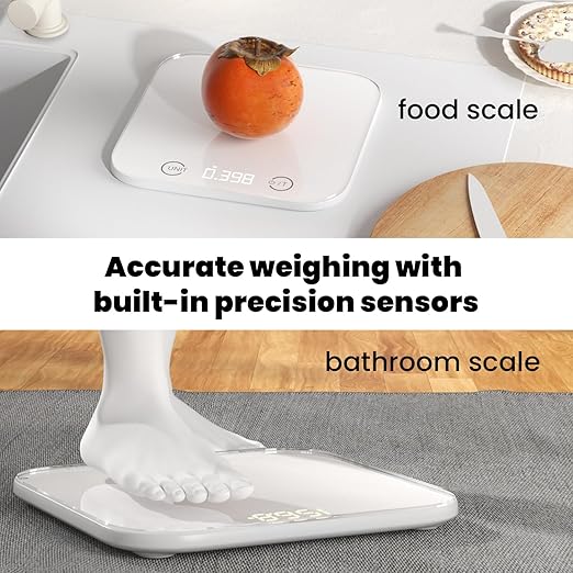 Kitchen and Bathroom Bundle-Digital food scale for Ounces and Grams11lbSlim body weight Scale 400lbTempered glasstouch button LCD displayPrecise Weight Measuring and Portion Controlwhite