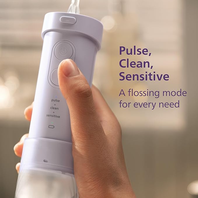 Philips Sonicare Compact Flosser 1000 Purple ProtectiveClean 5300 Rechargeable Electric Toothbrush and 2PK Compact Nozzle Bundle BD2001AZ