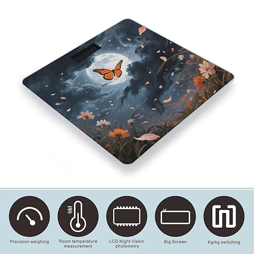 Butterfly Moon Flower Weight Scale Large Digital Bathroom Scales with Bright LED Display Non Slip Digital Scale and Step On Fashion Weighing Machine for Body