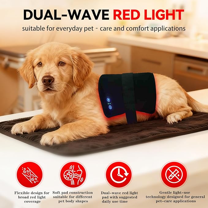 Red Infrared Light Therapy Pad for Pets126-LED 660nm850nmWearable Infrared Device for Stiff Joints &amp Back Comfort Flexible Wrap Straps (2 Pcs)
