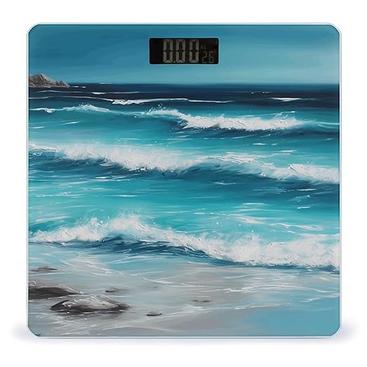Turquoise Beach Original Seascape Digital Bathroom Scale for Body Weight Weighing Scale with Backlit LCD Display High Precision Measurements &amp Measures Weight Up to 180kg