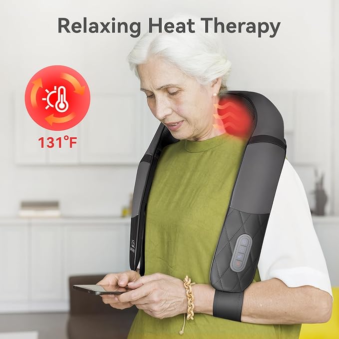 Snailax Rechargeable Neck Massager with Heat Shiatsu Back and Neck Massager Cordless Portable Deep Kneading Shoulder Massage Pillow Gifts for Dad Mom