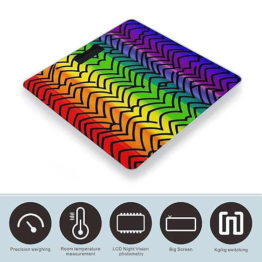 Digital Bathroom Scale for Body Weight Scale with Bright LCD Display High Accuracy Step-On Technology Auto On/Off Gay Pride Rainbow Pattern Digital Scales 400 Lbs /180kg