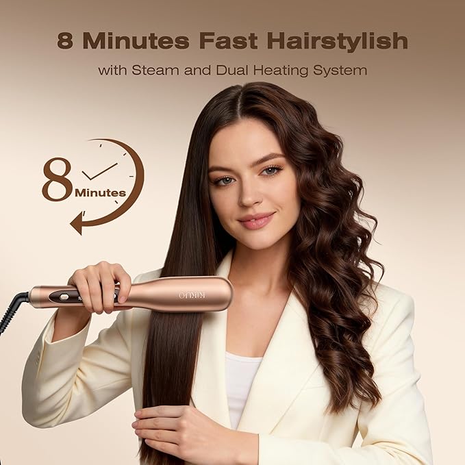 Steam Hair Straightener Brush Steamline Pro 3 in 1 Straightening Brush Curly &amp Frizzy HairSmooth Without Flattening 5 Temp Settings &amp LED Display Dual Voltage Professional Styling Tools