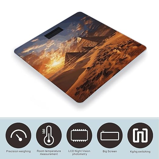 Egyptian Pyramids Bathroom Scale Automatic Power On/Off Body Scales LCD Backlight Display Square Digital Scale Rounded Corners Bathroom Scales for Home Bedrooms