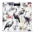 Black and White Crane Pattern Bathroom Scale Automatic Power On/Off Body Scales LCD Backlight Display Square Digital Scale Rounded Corners Bathroom Scales for Home Bedrooms