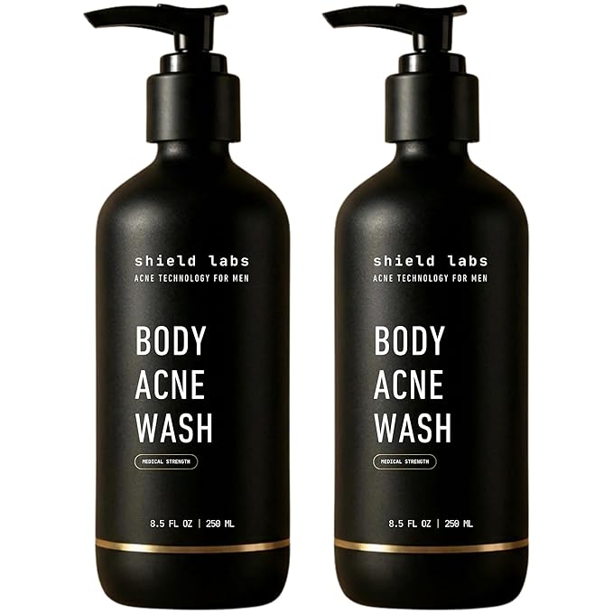 Shield Body Acne Wash for Men and Boys – Unscented Back &amp Chest Cleanser Clears Acne &amp Breakouts 8.5 oz Pack of 2