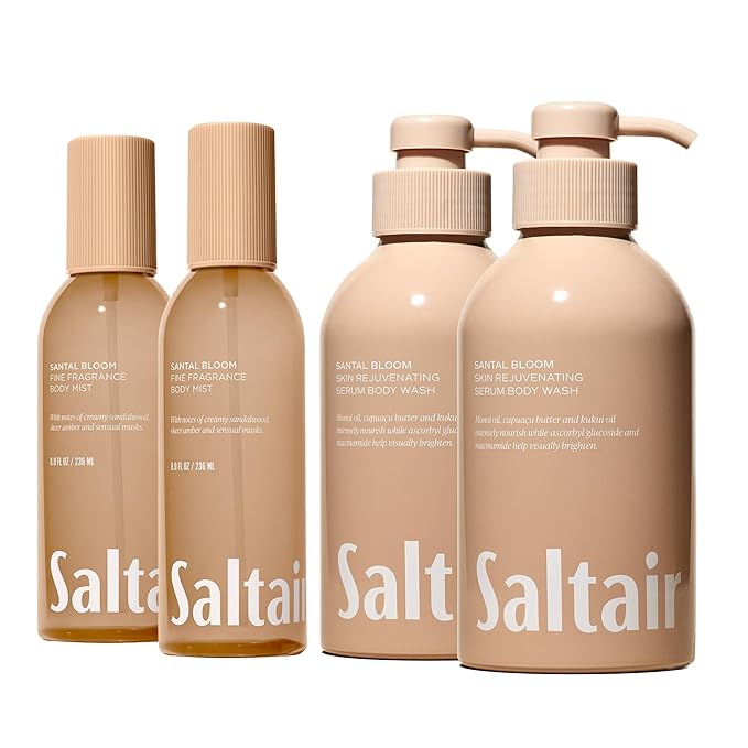 Saltair Santal Bloom Body Care Bundle – Body Wash 2-Pack (2x17oz) + Body Mist 2-Pack (2x8oz) Moisturizing Shower Gel &amp Long-Lasting Lightweight Fragrance Mist Vegan Cruelty-Free Paraben-Free f