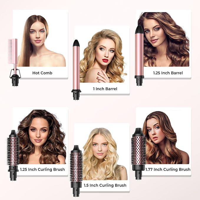 6 in 1 Curling IronCurling Wand Set and Thermal Brush Hair Tool
