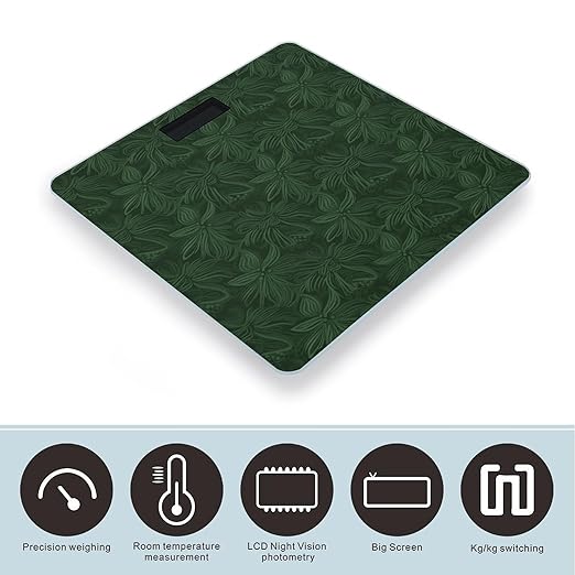 Digital Bathroom Scale for Body Weight Scale with Bright LCD Display High Accuracy Step-On Technology Auto On/Off Hunter Green Floral Petals Pattern Digital Scales 400 Lbs /180kg