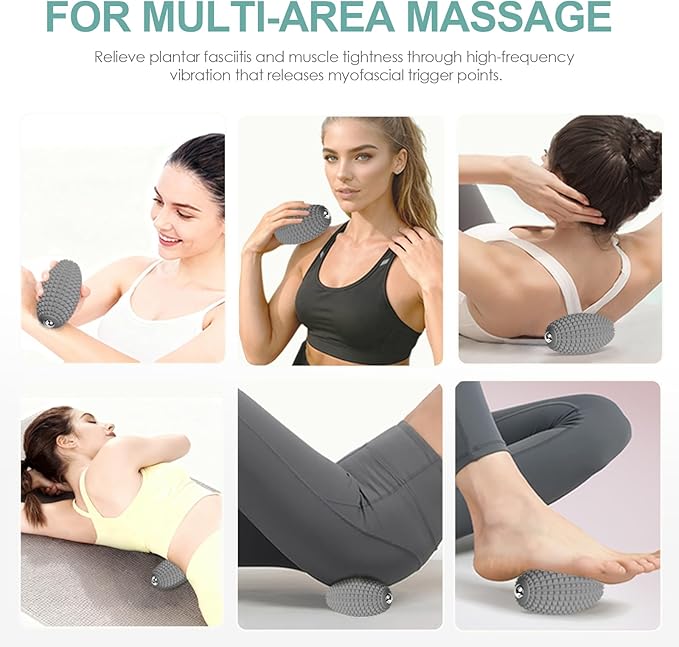 Vibrating Massage Ball for Muscle Recovery Silicone Myofascial Massage Ball Plantar Fasciitis ReliefHip &amp Psoas Release Deep Tissue &amp Trigger Point Roller for Neck Back Foot (Gray)