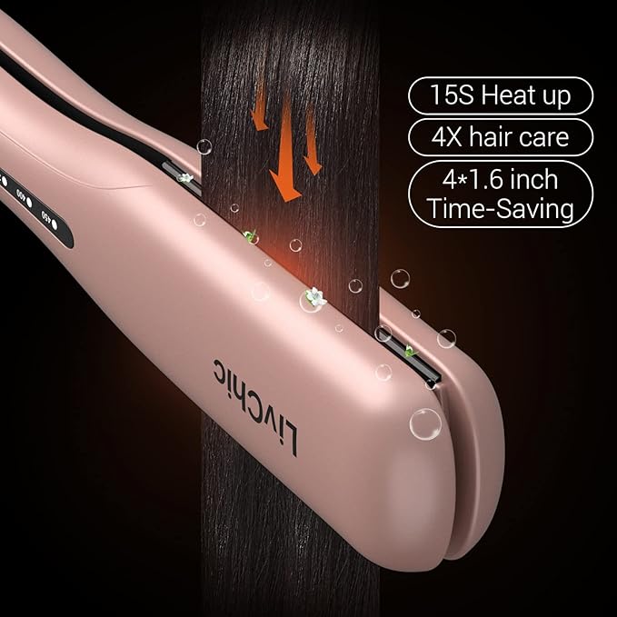 Flat Iron Hair Straightener Ceramic Tourmaline Hair Straightens and Curls Adjustable Temp up to 450 Degree Avoid Snagging 1.5 inch Wide Enough