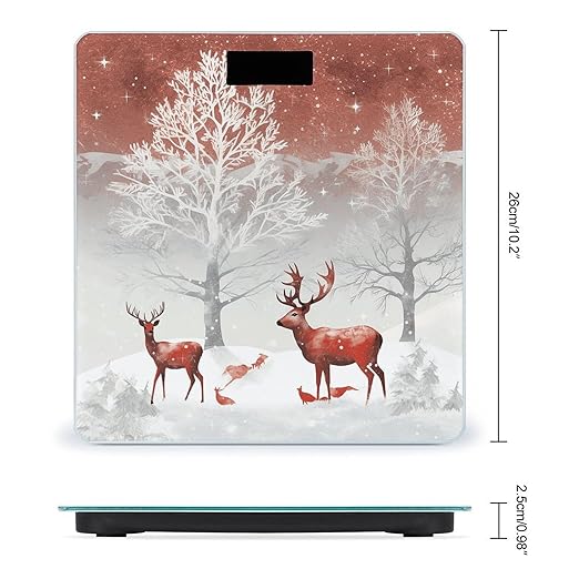 Digital Bathroom Scale for Body Weight Scale with Bright LCD Display High Accuracy Step-On Technology Auto On/Off Snow Deer and Christmas Tree Digital Scales 400 Lbs /180kg