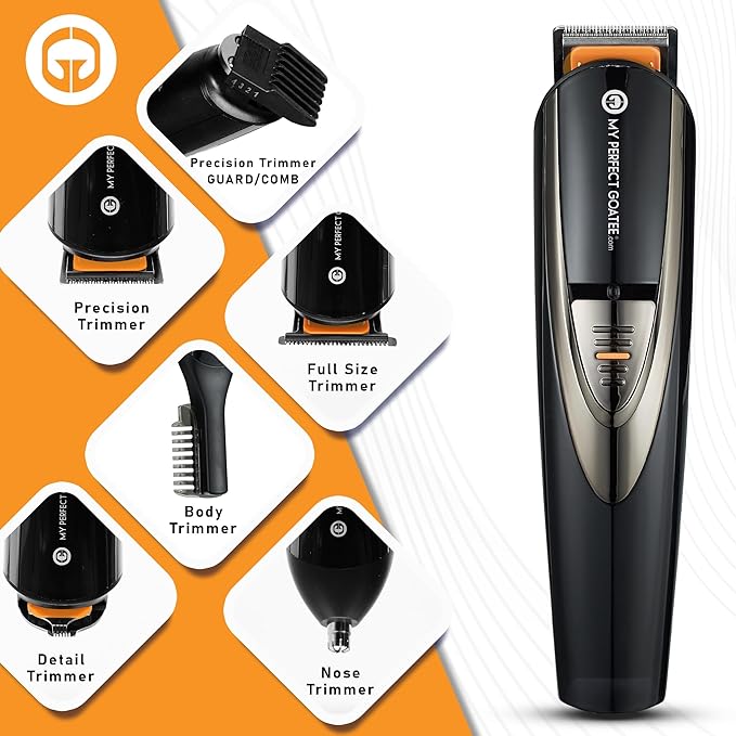My Perfect Goatee®️ 13-in-1 Mens Grooming Kit - LED Display Beard Trimming Kit with Travel Bag Charging Stand &amp More - Waterproof Cordless Electric Trimmer for Nose Body &amp More – Ideal Gi