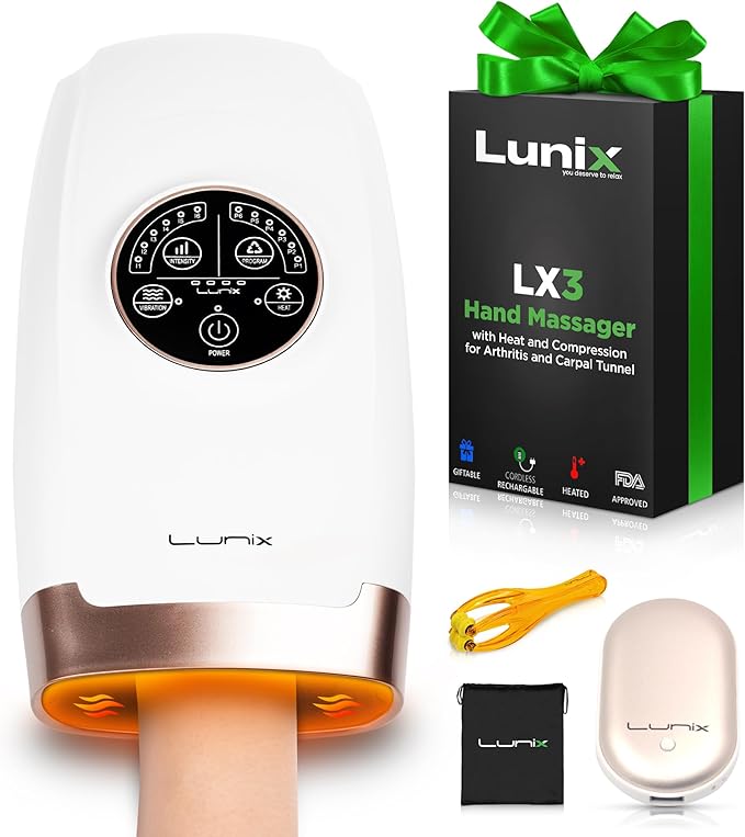 Lunix LX3 FSA Carpal Tunnel &amp Wrist Pain Relief Device Heated Air Compression Hand Massager Machine for Arthritis &amp Finger Numbness Cordless Lunar White