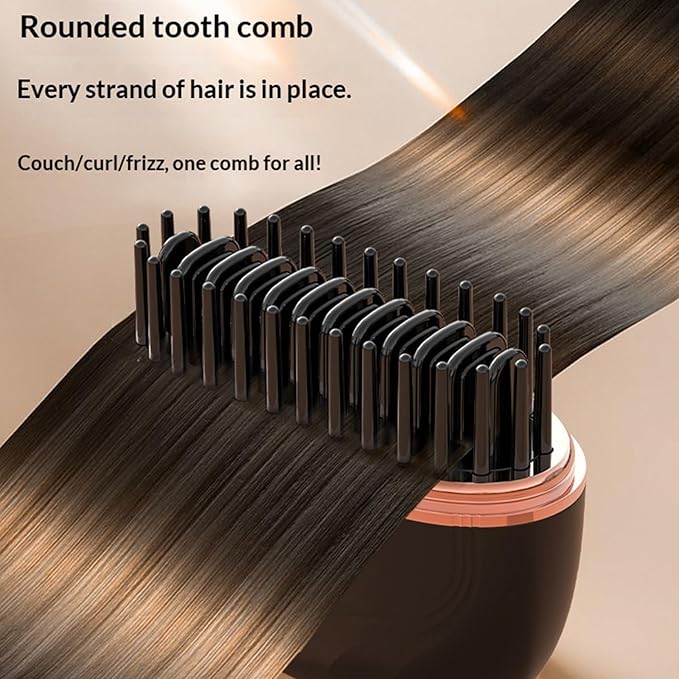 Mini Hair Straightener Brush Wireless Rechargeable Straightening Comb 3-Speed Temperature Control 30s Heating Portable Electric Hair Straightener Brush for Home and Travel (Black)