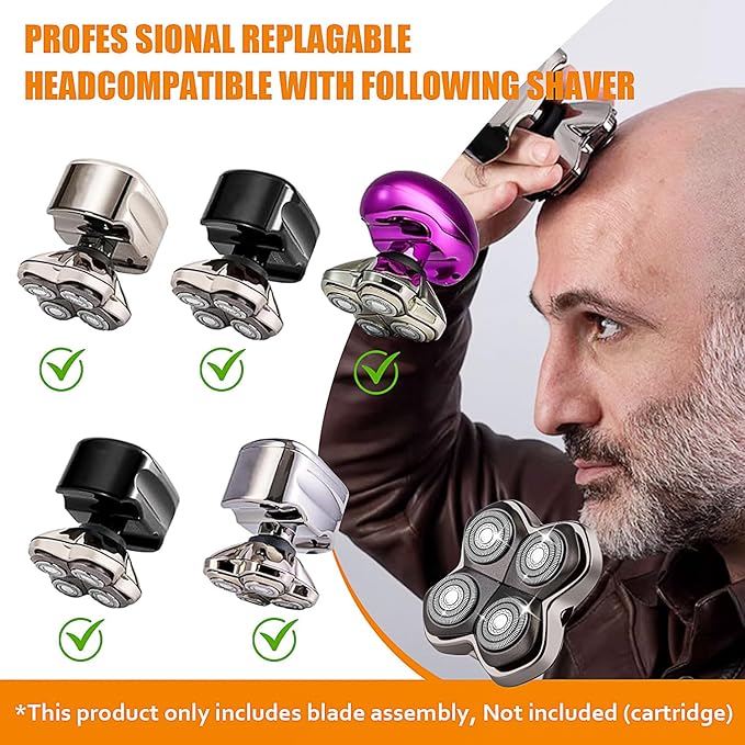 Replacement Blades Shaver PRO 4 Heads Compatible with Skull Head Shaver Electric Shaver Replacement Blade for Pitbull Butter flykiss pro &amp Palm for Bald Men (2 Pcs)