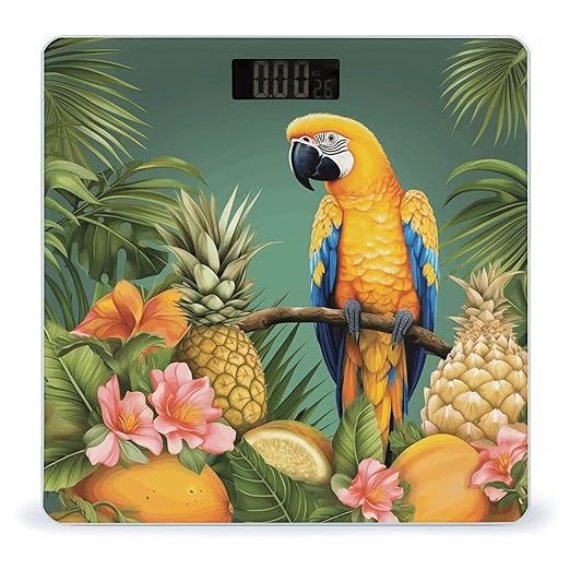 Summer Parrot Pineapple Bird Bathroom Scale Large LCD Backlight Display Digital Scale Rounded Corners Body Scales Automatic Power On/Off Bathroom Scales for Home Bedrooms