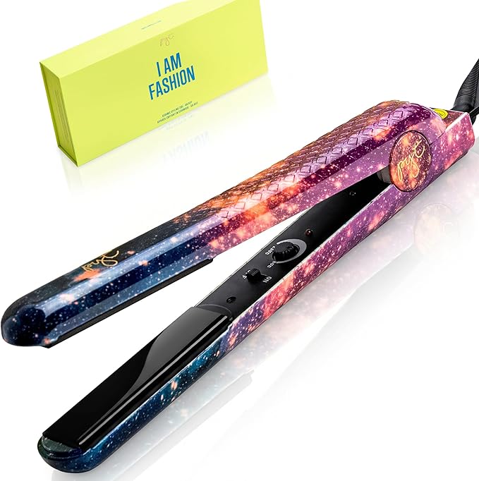 PYT Unicorn Pro Hair Straightener - Ceramic Flat Iron for Professional Styling. 150 W Power Output Adjustable Temperature Suitable for All Hair Types. Straighten Curl or Wave (Galaxy)
