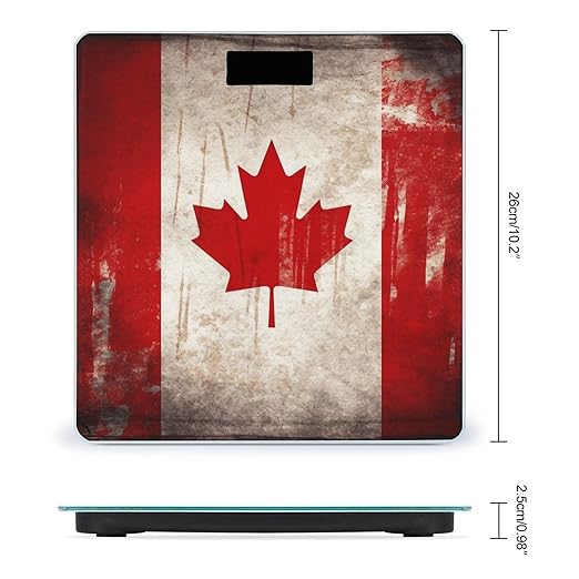 Retro Canada Flag Bathroom Scale Rounded Smart Scale for Body Weight Automatic Power On/Off Weight Scales Accurate Bathroom Digital Scales for Pet Home Bedroom Kitchen