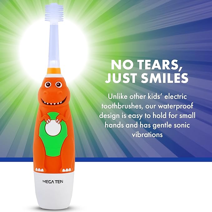 Brilliant Oral Care Kids Sonic Electric Toothbrush with Soft Bristles Round Brush Head LED Light and Timer for Children Ages 5+ Dinosaur