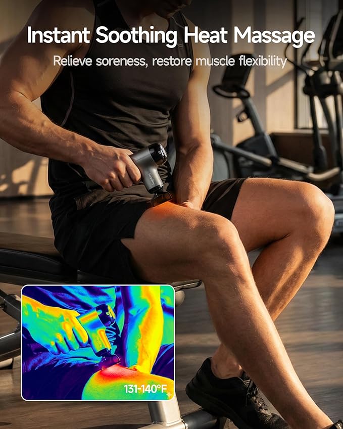 Mini Massage Gun with Heat Deep Tissue Massage Gun Portable Percussion Muscle Massager with 4 Massage Heads for Athletes