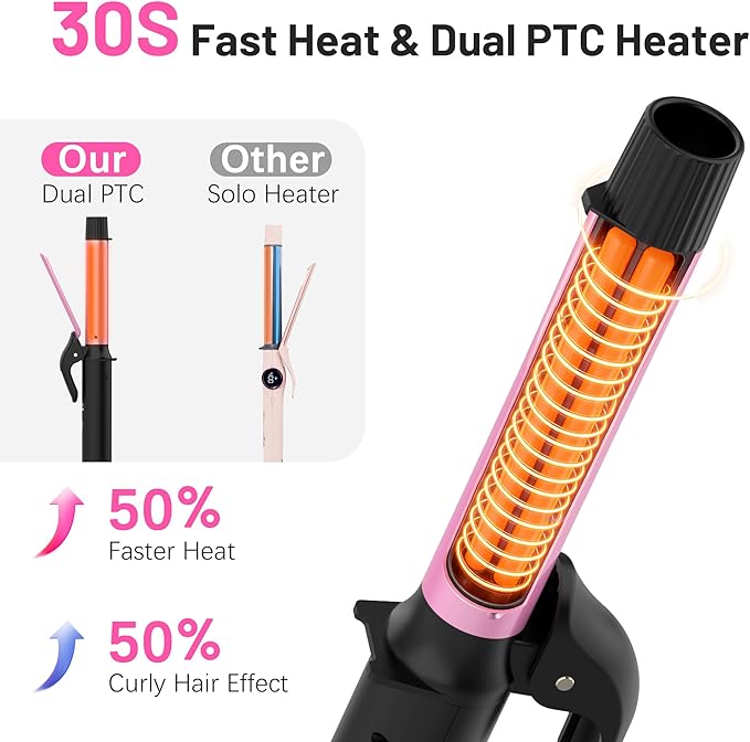 Travel Curling Iron 1 InchSmall Curling Iron for Short HairDual Voltage Curling Iron 110-240V with European PlugCurling Iron with Clamp &amp Ceramic Barrel5 Temp Digital DisplayAuto OffTemp Loc