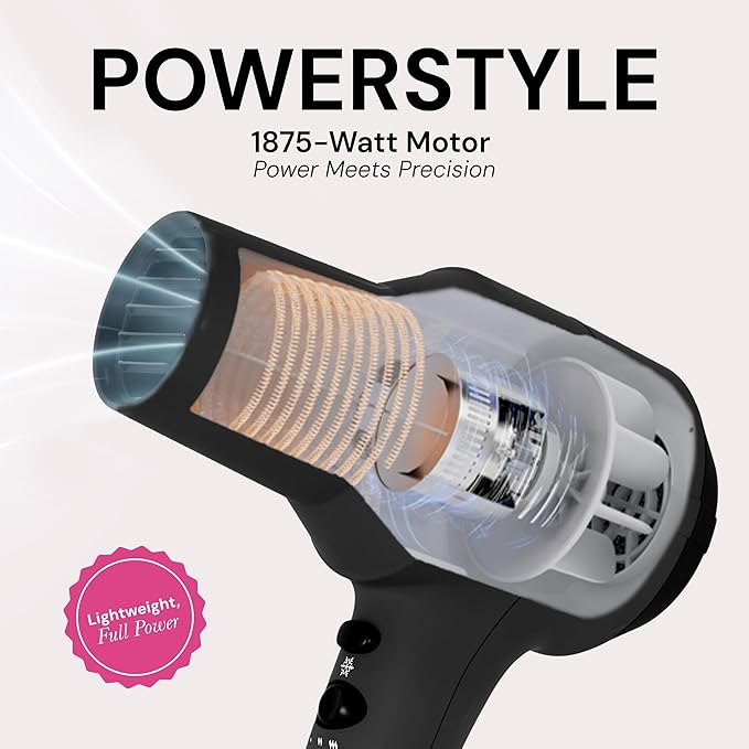 L'ANGE HAIR PowerStyle Turbo Ionic Hair Dryer | 1875 Watt Professional Blow Dryer with Diffuser &amp Concentrator | Multiple Heat &amp Speed Settings for Fast Drying | Salon-Grade Styling Tools Bla