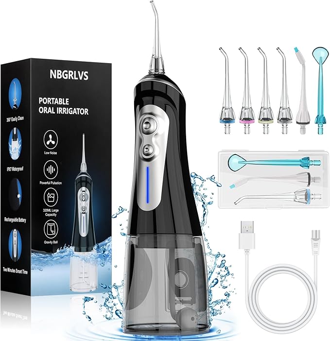 NBGRLVS Water Dental Flosser for Teeth Pick Cleaning Cordless - 6 Adjustable Modes320ML Portable &amp Rechargeable IPX7 Waterproof Powerful Oral Irrigator Cleaner Picks for Home Travel