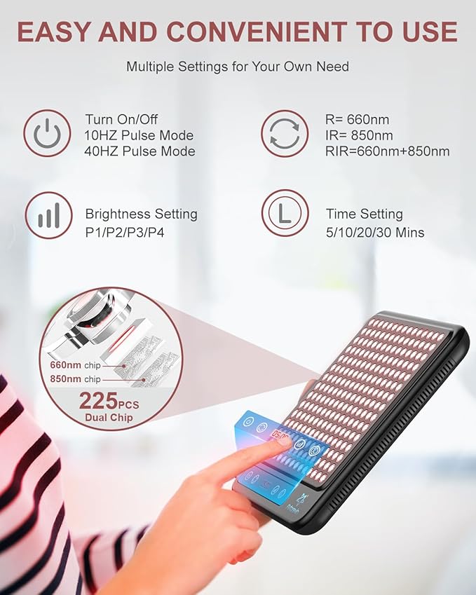 Red Light Therapy Panel 225 Dual-Chip LEDs with 660nm Red &amp 850nm Near Infrared Light for Face Skin Sleep Body Relaxation Portable Therapy Panel with Stand &amp Timer